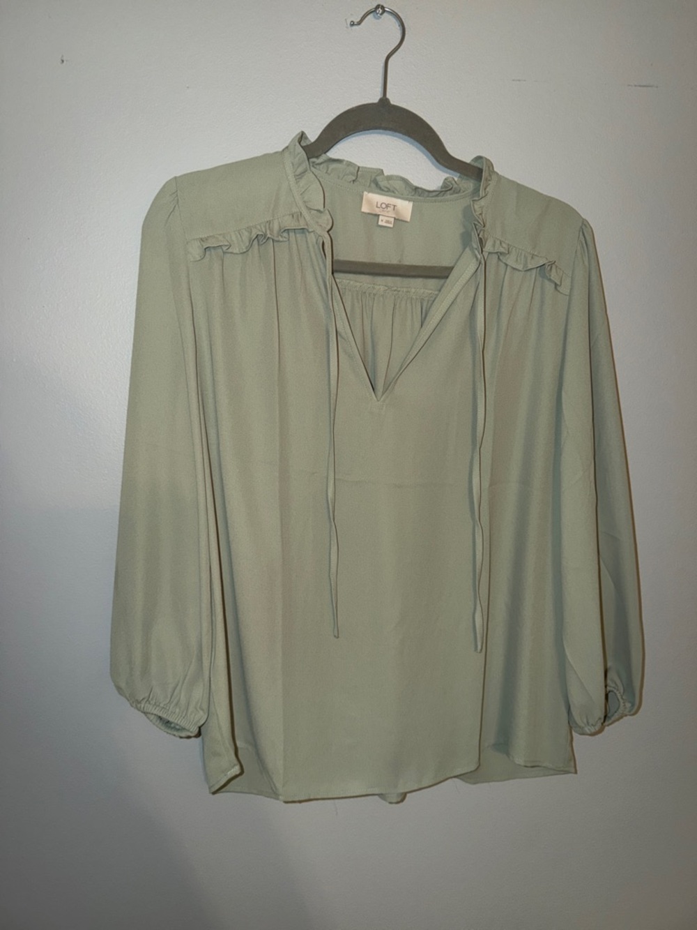 LOFT Sage Ruffle-Neck Peasant Blouse
